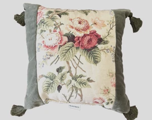 Waverly Decorative Pillow Roses Green Velvet Tassels 16" - Picture 1 of 5