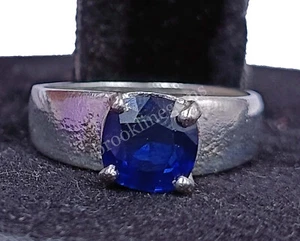 Anillo de plata zafiro azul natural corte cojín 15,45 quilates talla 6 gemas EGL 5 MRB - Imagen 1 de 5