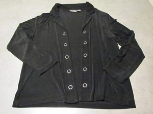 Chicos Travelers Cardigan Womens Large 2 Black Open Ribbed Stretch grommets - Picture 1 of 4