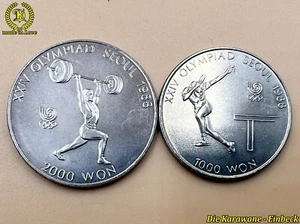 South Korea XXIV Olympiad Seoul 1988 1000 Won Table Tennis + 2000 Won Weightlifting - Picture 1 of 12