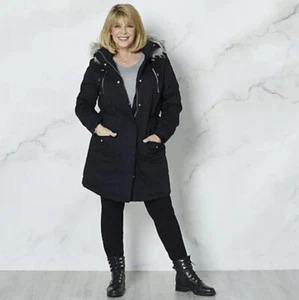 Ruth Langsford Parka Mantel mit Kunstfellbesatz. Schwarz. Klein. UVP 102,92£ - Bild 1 von 2