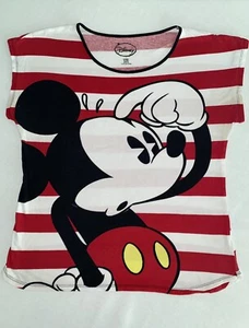 DISNEY Mickey Mouse Junior’s XLarge (13/15) Graphic Tee XL Tshirt Striped - Picture 1 of 3