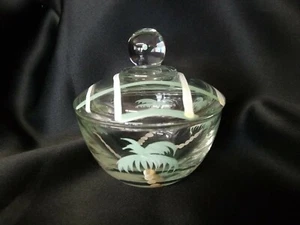 Plato de baratija con tapa de vidrio palmera de colección pintado a mano  - Imagen 1 de 7