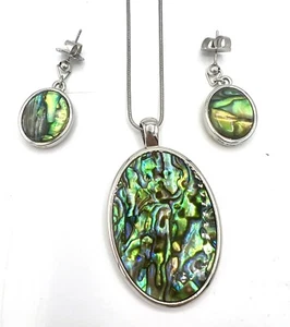 Lia Sophia Turnover Silver Tone w/Genuine Abalone Earrings & Necklace REVERSIBLE - Picture 1 of 5