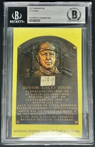CY YOUNG Hall of Fame Authentic Cut Handwriting Hand Written Plaque Postcard BAS - Picture 1 of 2