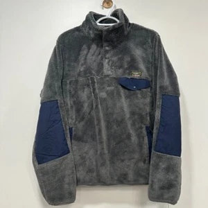 LL Bean Medium Gray Blue Sherpa Popover 1/2 Button Outerwear Fleece Fuzzy - Picture 1 of 13