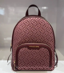 MICHAEL KORS JAYCEE MEDIUM BACKPACK MK GRAPHIC LOGO GLITTER GOLD/OXBLOOD - Picture 1 of 14