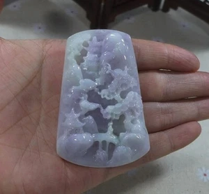 Cert'd Natural A Lavender Jadeite Jade Pine Tree Old Man Landscape Pendant 7880 - Picture 1 of 8