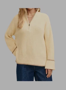 M&S NOBODY'S CHILD CREAM HALF ZIP KNITTED JUMPER - Picture 1 of 6