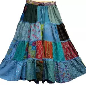 Nwt FUNKY STUFF boho hippie patch bohemian trim maxi rayon SKIRT XL Free shippin - Picture 1 of 7