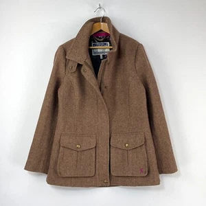 Joules Tweed Field Coat Womens 12 Brown Herringbone Country Fieldcoat Jacket - Picture 1 of 16