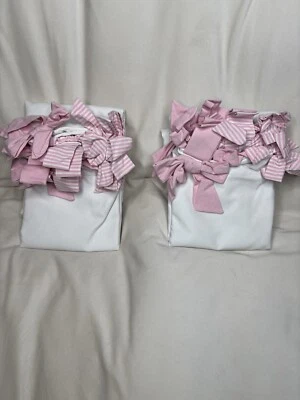 Juego de 2 cortinas oscuras con lazo Oxford a rayas 44x84 rosa y blanco de cerámica granero Foto 1 de 4