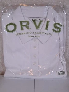 NEW Orvis Women’s Size Large Polo Shirt Button Down White Cotton Short Sleeve - Picture 1 of 2