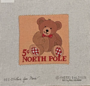 Love You More Stamp Teddy Bear Hand Painted Needlepoint Canvas - Picture 1 of 1