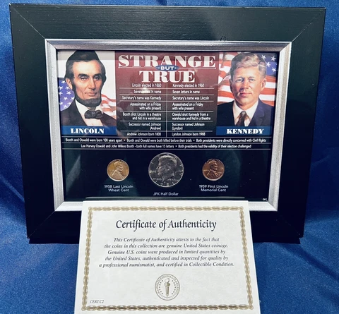 🔥Rare🔥President Kennedy Lincoln Framed 3 Coin Mint Set. Last Wheat Silver JFK Cover