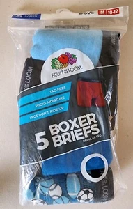 Fruit of the Loom Boys 5-Pack Sport Print and Solid Boxer Briefs Size M 10/12 - Picture 1 of 9