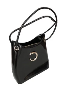 CARTIER Panthere Vintage Black Patent Leather Double Handles Shoulder Handbag - Picture 1 of 17