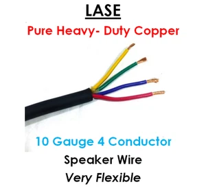 LASE 10 AWG Gauge 4 Conductor Heavy Duty Speaker Wire (Sold in 10 Ft Increments) - Picture 1 of 4