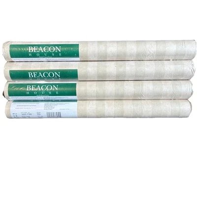 Lot Of 4 Beacon House Beige Striped Pasted Wallpaper 20.5 X 33 Ft Covers 56.4 Sq - Image 1 of 4