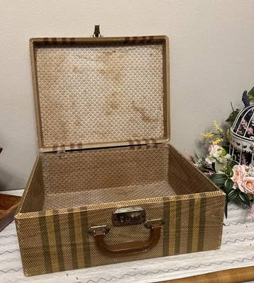 Maleta Vintage Grande Tweed Marrón Rayas SIN Llave Foto 1 de 4