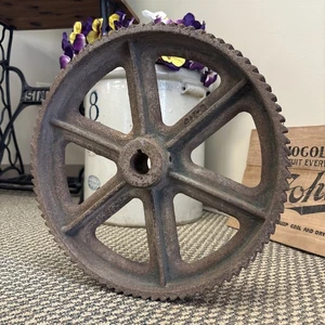 Antique 14” Cast Iron Gear Vintage Sprocket Steampunk Industrial Cog Wheel - Picture 1 of 24