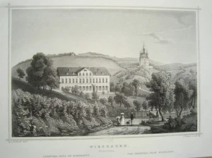 Wiesbaden Nerothal Griechische Kapelle echter alter Stahlstich 1844 42 - Picture 1 of 1