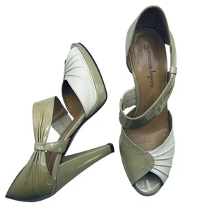 Nanette Lapore Size 6.5 Patent Leather High Heels Cream Beige Neutral Peep Toe - Picture 1 of 9