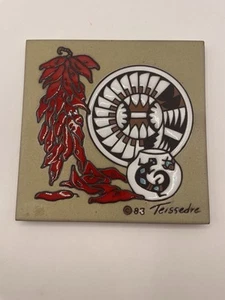 Piastrella ceramica dipinta a mano Cleo Teissedre -Sudwestern- Peperoncini 1983 - Foto 1 di 6