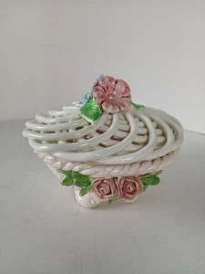 Capodimonte style Porcelain Lattice Rose Candy Dish Bowl With MisMatched Cover - Picture 1 of 16