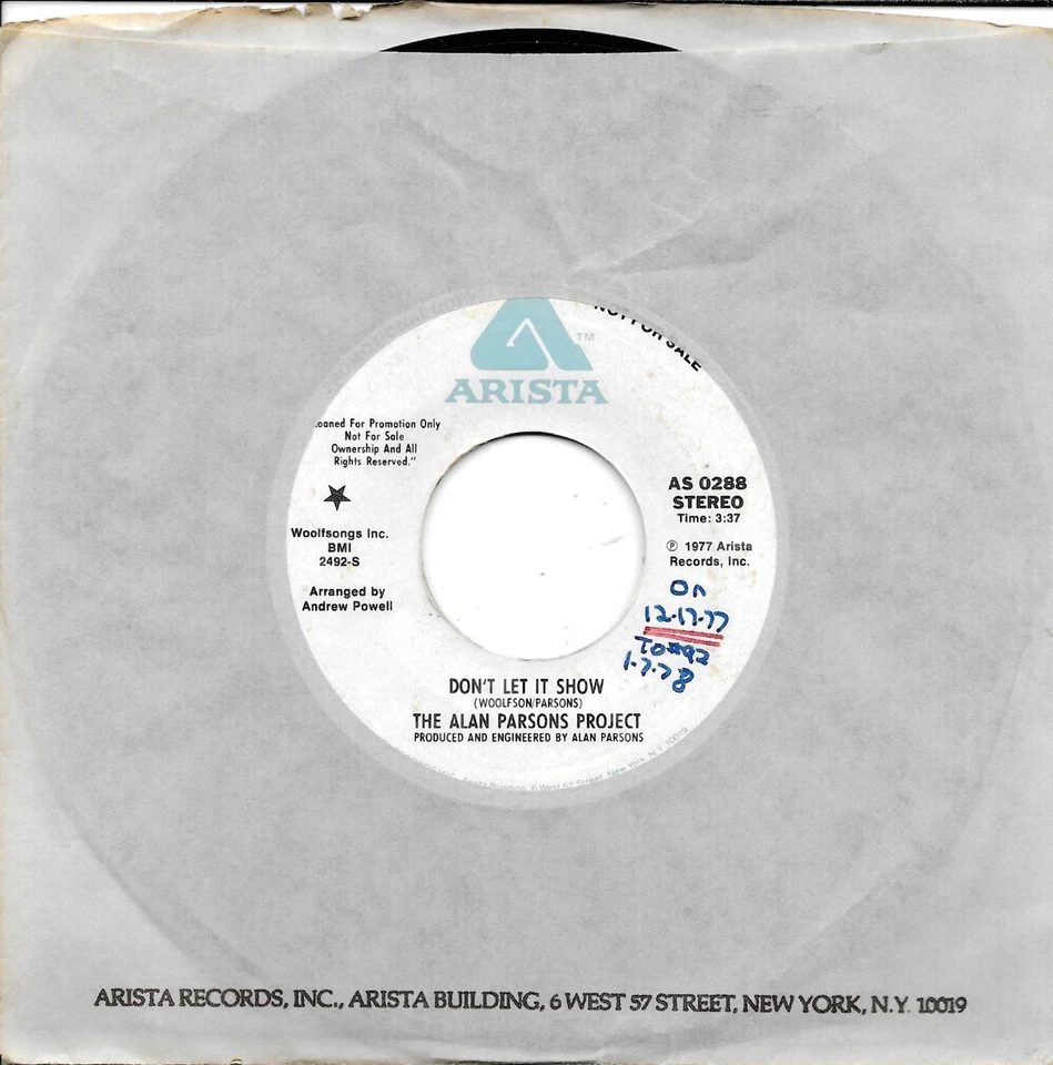 THE ALAN PARSONS PROJECT   Don't Let It Show  rare promo 45 Foto 1 de 1