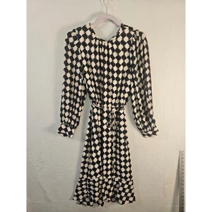 Ann Taylor schwarz & beige Print Langarm Midikleid Größe 12 Karriere - Bild 1 von 8
