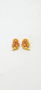 Vintage 60's beaded earrings clip-on blue yellow mid century - Picture 1 of 7