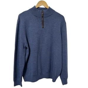 Viyella London Mens 100% Merino Wool 1/4 Zip Sweater Size L Blue Classic Preppy - Picture 1 of 7