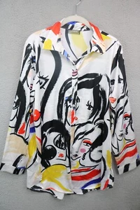 LuLumari Long Sleeve Satin Button Up Blouse-Size XL-Art to Wear-New with Tags - Picture 1 of 11