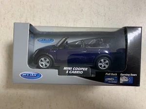 Welly Blue Mini Cooper S Cabrio Cast Metal Pull Back 1:34 Scale Model NIB - Picture 1 of 6