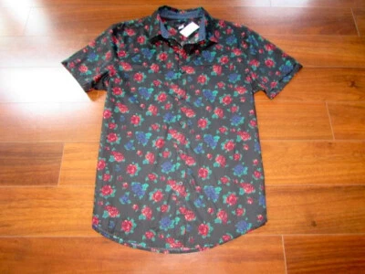 STRUCTURE ~ New NWT Men's L ~ RED ROSES! 100% Cotton SLIM CUT Buttoned Shirt c9 - Image 1 of 4