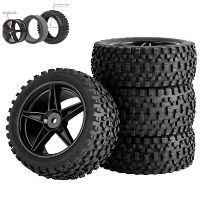 4Pcs RC Tires Wheel Rims for 1/10 HSP Off Road Car Buggy Truck 12mm Hex Hub Part - Image 1 of 4