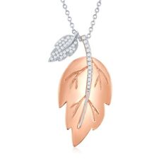 RG Shiny Leaf with Smaller Rhodium Micro Pave Leaf Necklace