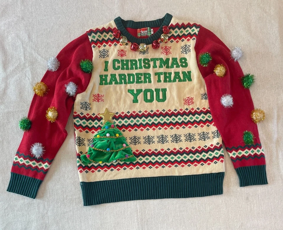 Spencer’s Workshop Light-Up I Christmas Harder Than You Ugly Christmas Sweater L - Image 1 of 4