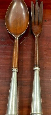 Vintage Mid Century 1950s Set STERLING SILVER ROSEWOOD SALAD UTENSILS SPOON FORK - Image 1 of 4