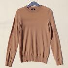 APC Brown Wool Sweater Crew Neck SML Tan Thin Tight Knit  Shoulder Buttons Paris
