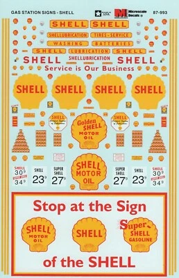 Microscale 87-993 HO Shell Oil Service Gas Station Signs 1935-1960 for Diorama - Image 1 of 2