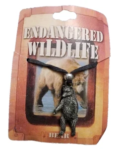 ENDANGERED WILDLIFE NECKLACE Leather 21" Chain BEAR - Picture 1 of 2