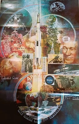 APOLLO 11 Poster 20th Anniversary First on The Moon 34in x 22in + SATURN V - Image 1 of 4