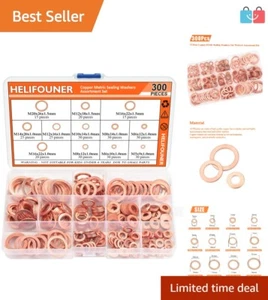 Complete 300-Piece Copper Washer Set - 12 Sizes for DIY and Professional Tasks - Picture 1 of 9