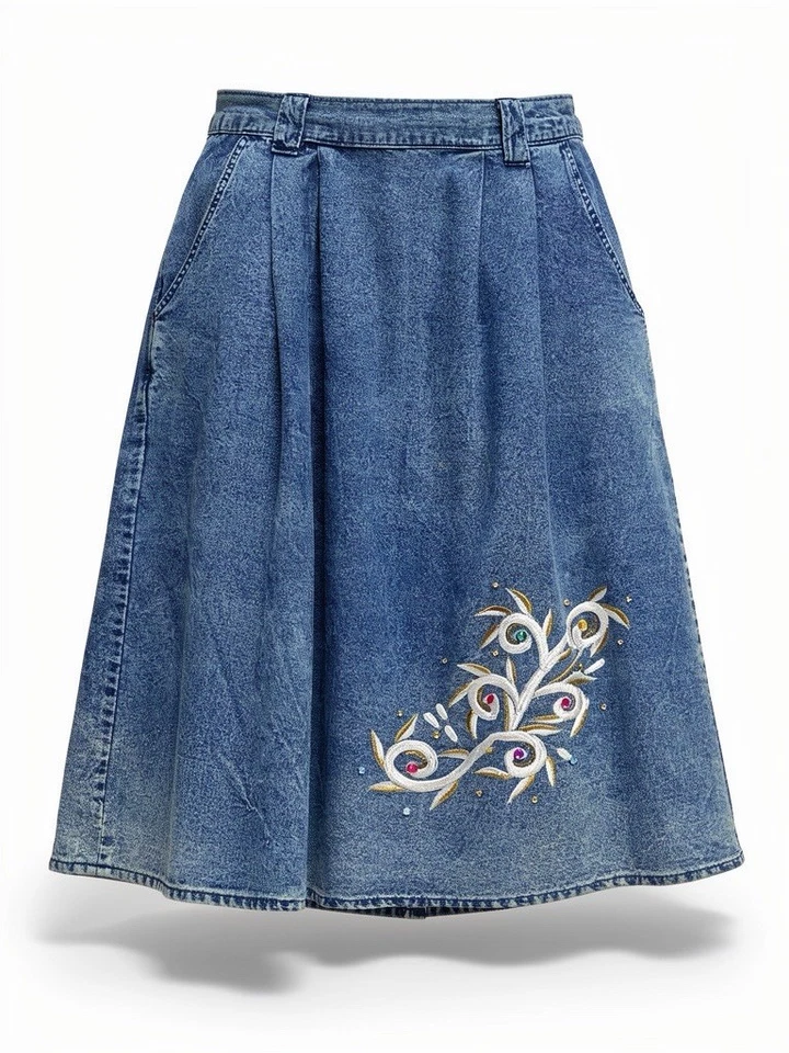 Maxi Jean Falda Vaquera Línea A Bordada Estrás 3XL Cintura Elástica Foto 1 de 4