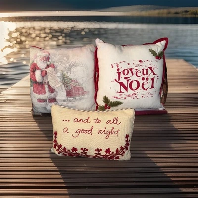 Almohada de Navidad Pottery Barn ¡Lote de 3! Santa 11”, Buenas noches 12” Jingle Bells11” Foto 1 de 4