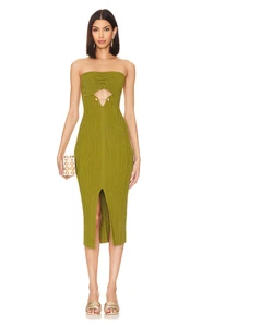 Cult Gaia Christy Knit Midi Dress Womens M Olea Green Pull-On Revolve NEW - Picture 1 of 14