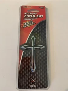 NEW Cross Stick On Emblem PILOT Chrome ABS Black Inlay Cross IP-3013 Car Truck - Picture 1 of 5