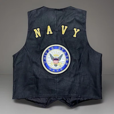 Chaleco de Cuero Vintage Motociclista Frente a Presión Para Hombre XL/2XL Azul Marino EE. UU. Chaleco de Parche de Cuero Foto 1 de 4